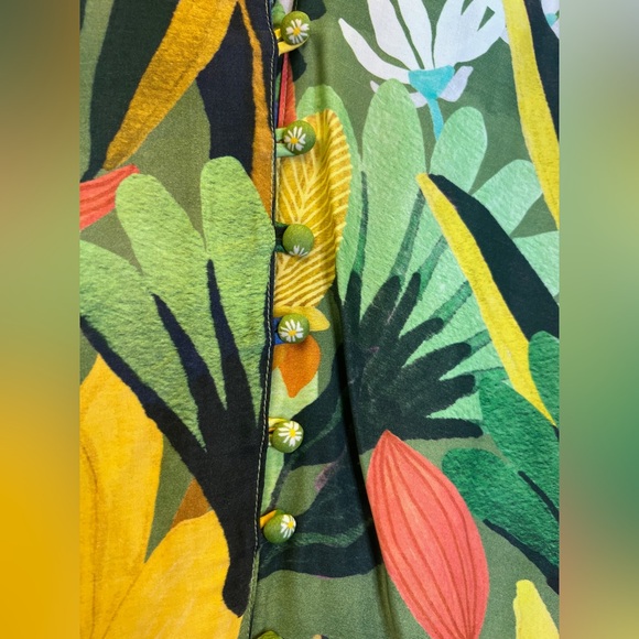 Farm Rio Vintage Toucans Button Down Midi Dress Size Medium NWT Green Multi - Picture 3 of 10